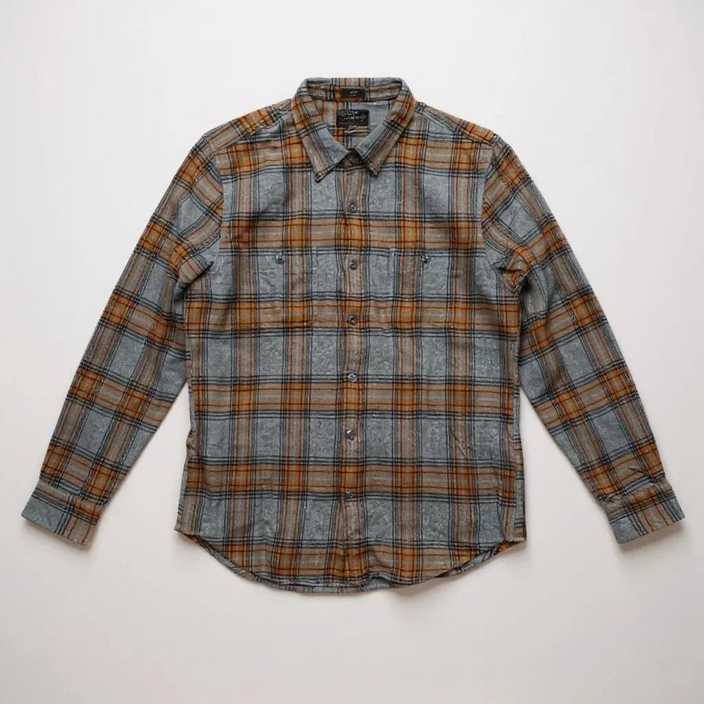J. Crew brown grey Checker Men slim long Sleeve Shirt Size large